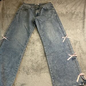 Rise Supply Co Jeans size 9 Lace Up Straight Leg pink Bows Blue Street Boho